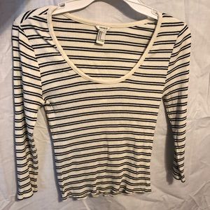 Black and off-white striped long sleeve top